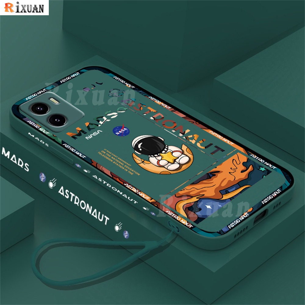 Soft Case Vivo Y16 2022 Y22 Y35 Y12s Y12A Y20 Y20S Y20i Y21T Y21S Y33S Y21A Y15S Y01 Y11 Y12 Y15 Y17 Y19 Y91C S1 V23S Y30 Y50 Fashion Travel in Mars Astronaut Side Pattern Soft Rubber Phone Cover with Strap Rixuan