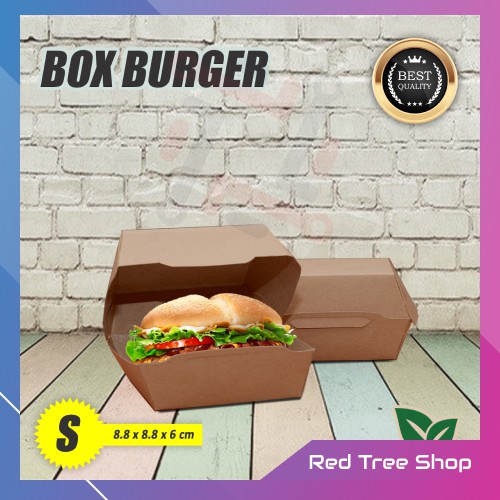 Kotak Dus Box Burger Tanpa Rakit | Coklat Ukuran S Kecil | Packaging Tahan Microwave