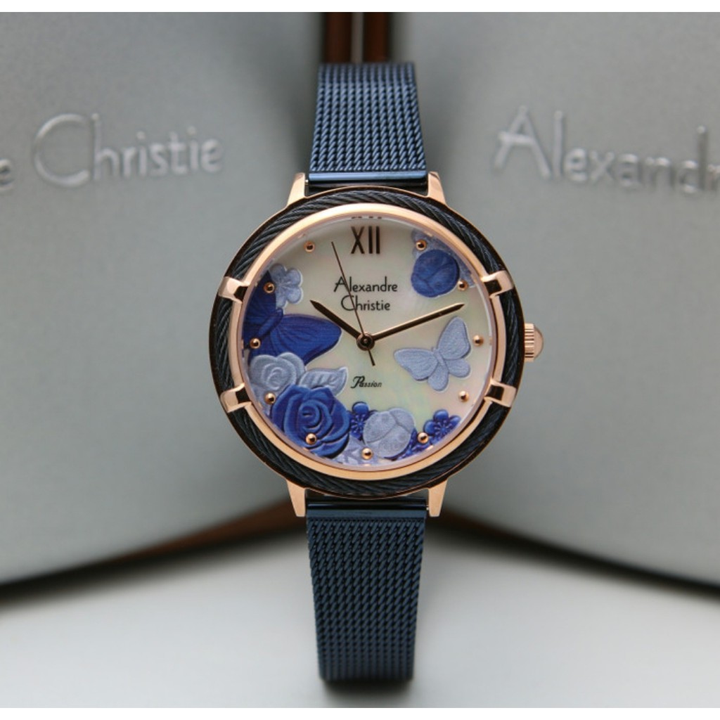 Alexandre Christie AC2873 Original Jam Tangan Wanita Biru Rose Gold