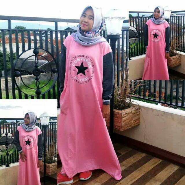 Baju gamis maxi converse logo pink abu tua jumbo xxL