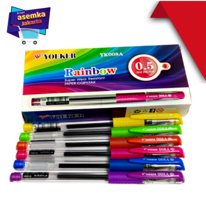 Bolpen Pulpen Tinta Gel YoeKer 12pcs