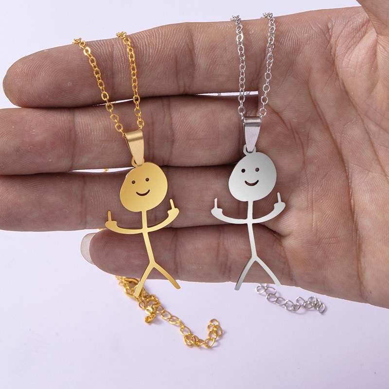 Kalung Rantai Klavikula Desain Jari Tengah Bahan Stainless Steel