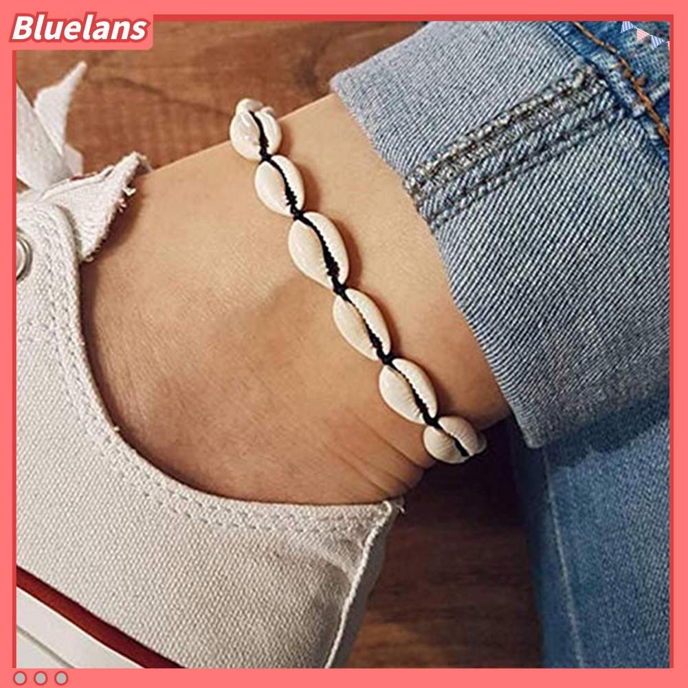 Bluelans Women Hand Knitting Shell Charm Bracelet Beaded Chain Bangle Jewelry Accessory