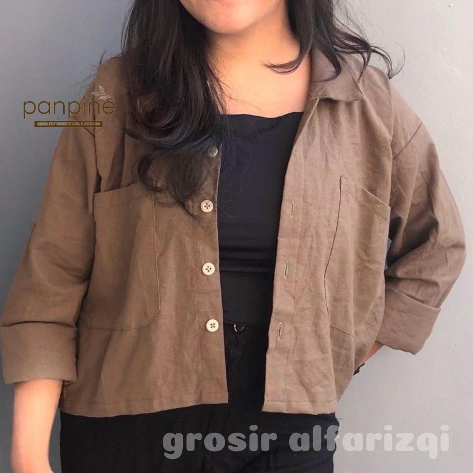 "DM.30My22ᴰ" Kemeja Crop Wanita Lengan Panjang Kemeja Crop Linen Kemeja Crop Oversize Kemeja Shirt L