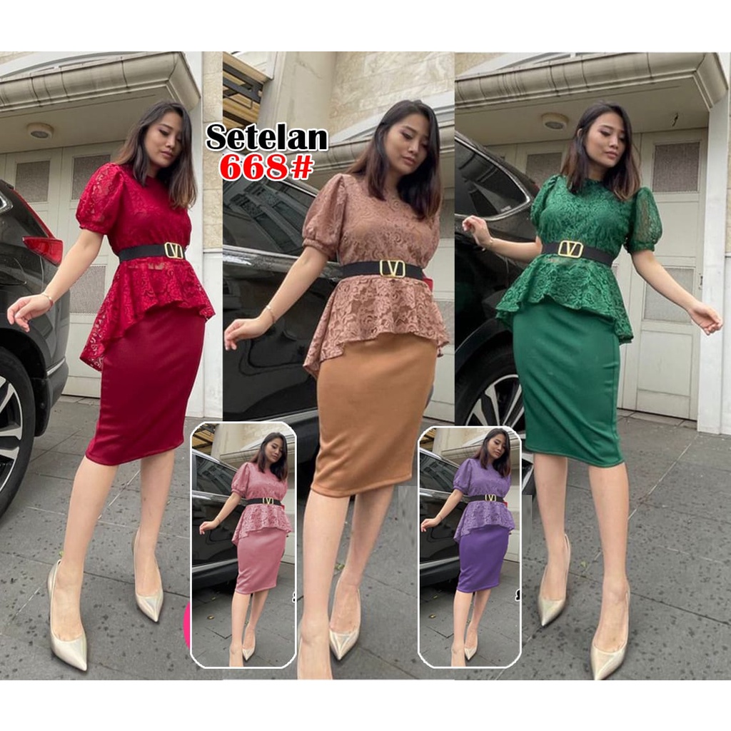 Setelan fashion wanita / Set fashion midi / Set brukat kombinasi scuba Jessica Collection 668#