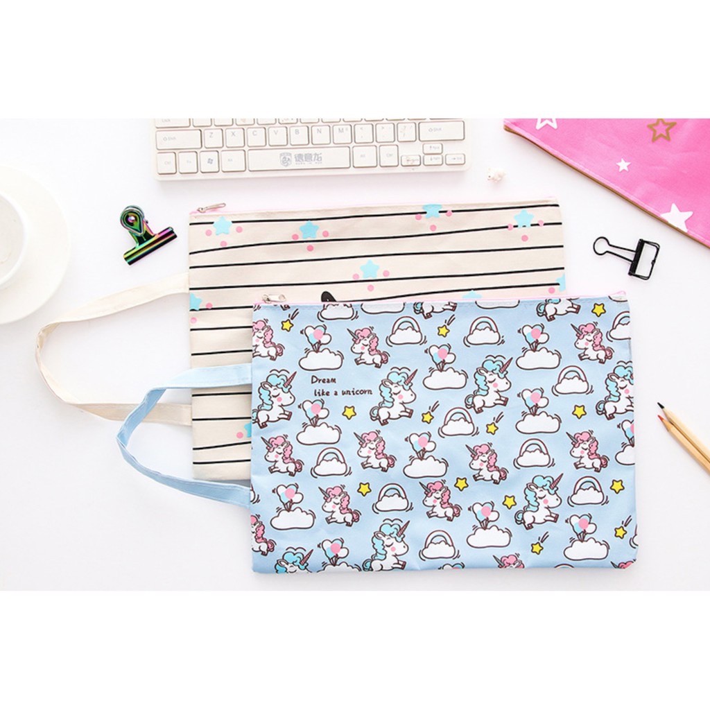 Tas Map A4 Resleting Gambar Kartun UNICORN / Map Organizer Tas Serbaguna Motif UNICORN Lucu