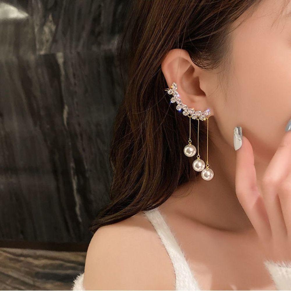 MXBEAUTY Women Stud Earrings Fashion Wanita Simulasi Mutiara Hadiah Untuk Perhiasan Telinganya Bentuk C Panjang Rumbai Ear Loop