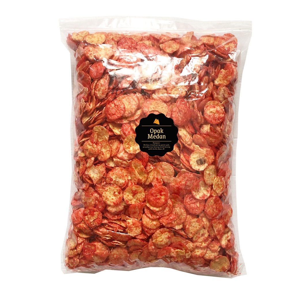 [DELISH SNACKS] Opak Medan Merah (Grosir) 1000gr / 1kg Kiloan Snack Cemilan Camilan Pedas Manis / Opak Singkong Mini