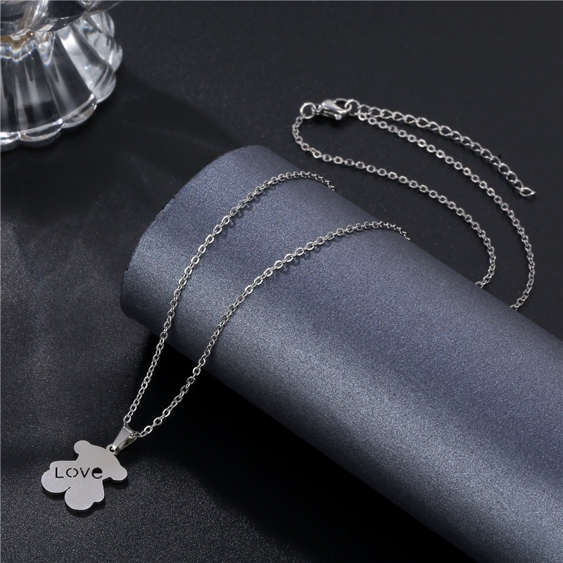 Korea ins hip hop stainless steel Beruang cinta liontin kalung gadis keren disco siswa online merah