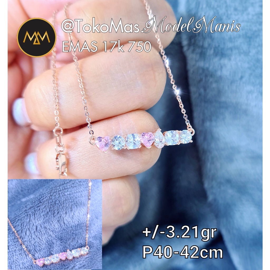 Kalung Set Liontin Pink Love Variant Shape Emas rosegold 750 kadar 17k