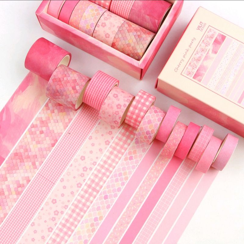 12 roll /set Kertas washi tape stiker scrapbook journal vintage retro paper tape