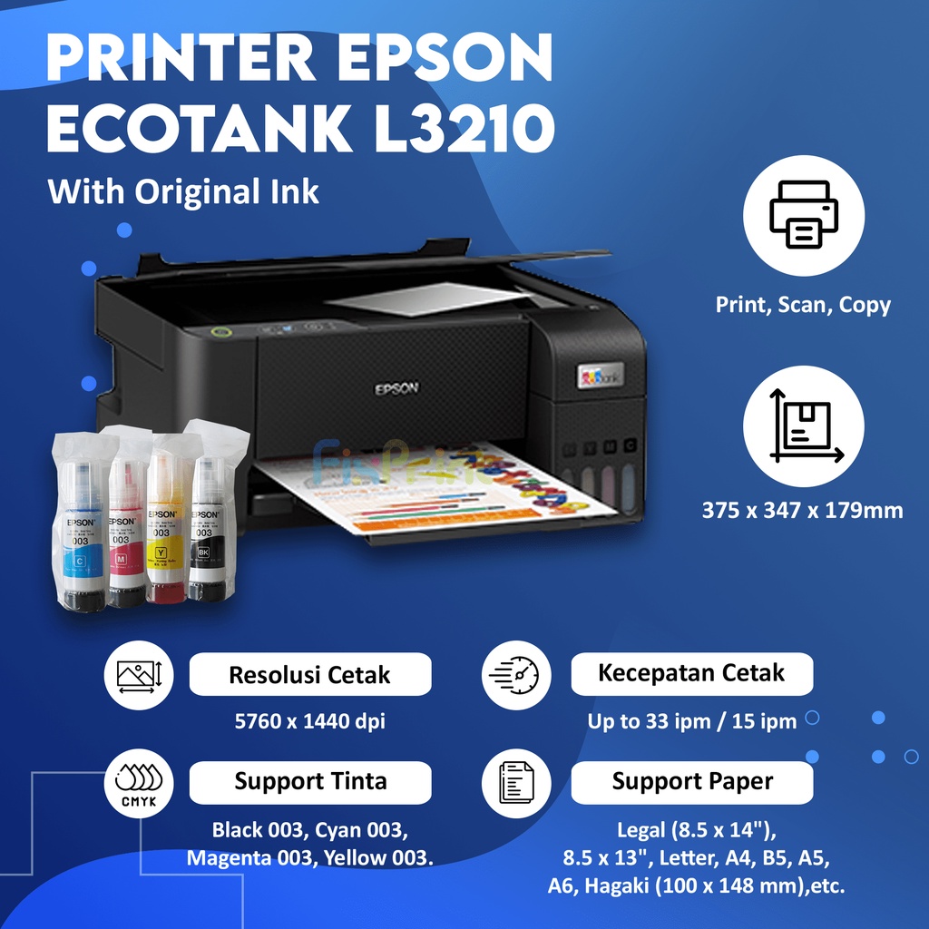 Printer Ink Tank EcoTank Epson L3210 L-3210 Print Scan Copy All-in-One Pengganti L3110 Ink 003