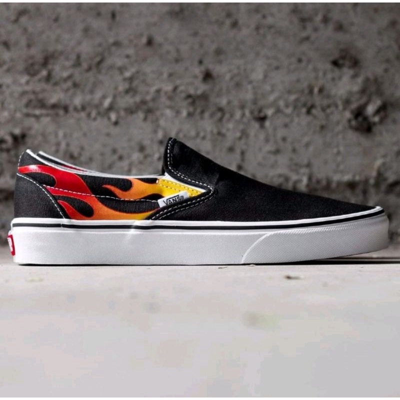 VANS SLIP-ON FLAME BLACK WHITE