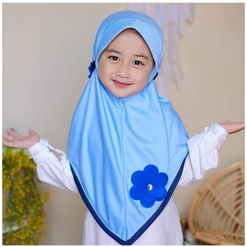 hijab anak bergo tali 3 bunga anak//hijab instan anak real pict//hijab anak lucu//hijab anak paud//h