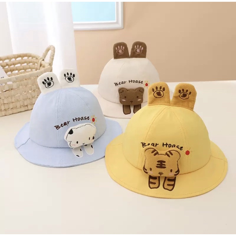 10-24 bulan Topi Bucket Anak Bayi Balita Unisex Model Boneka Bear Hoase