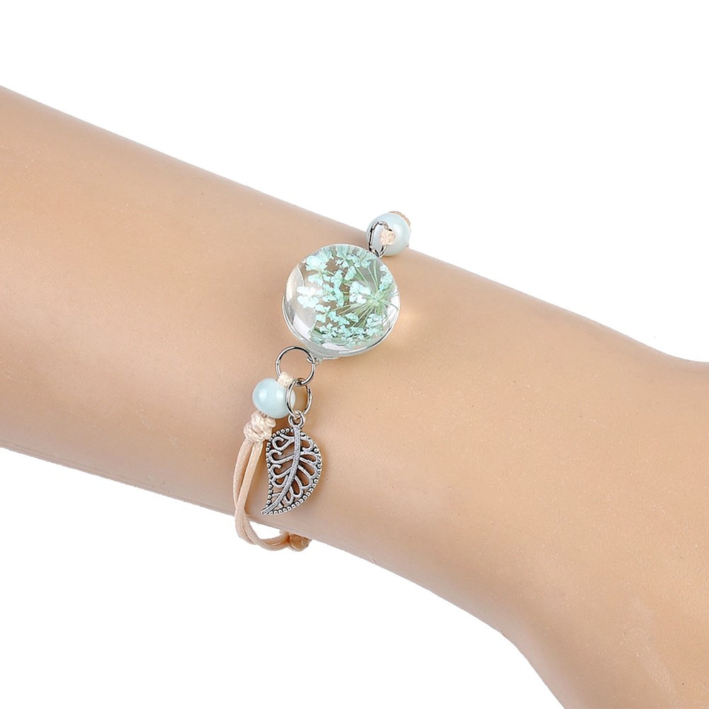 Hu Hu Hu Hu Hu Alat Bantu Pasang Kacamata♡ Gelang Tali Kepang Dengan Charm Bulat Motif Bunga Keringbulu Untuk Wanita