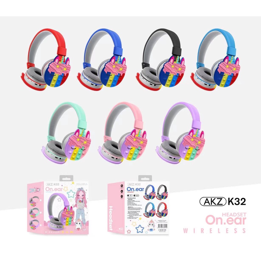 HEADPHONE / HEADSET  BANDO BLUETOOTH/WIRELESS UNICORN POP IT KARET TYPE K-32