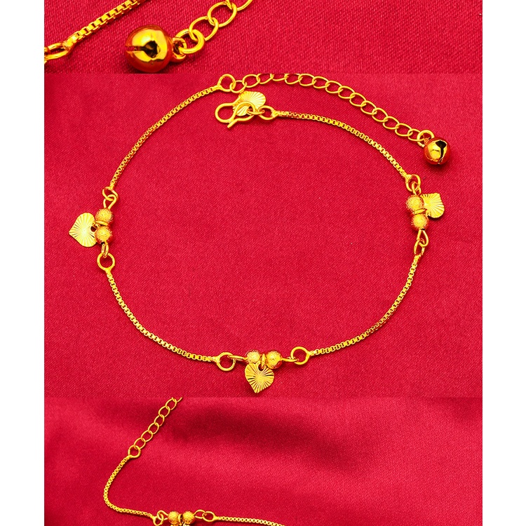 Perhiasan Gelang Kaki Wanita Model Rumbai Bel Hati Hollow Lapis Emas Emas Asli Kadar 375 Untuk Musim Panas