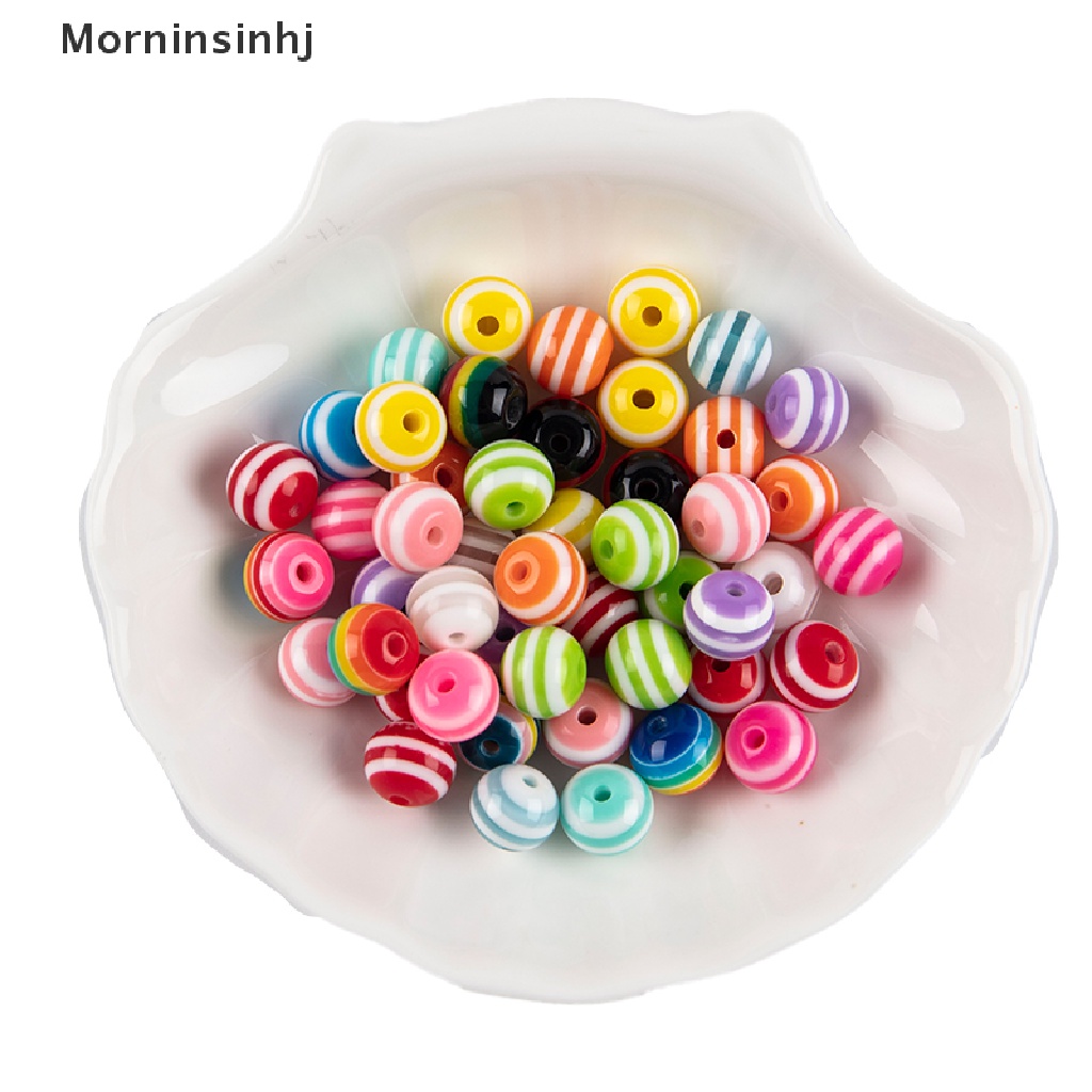 50 Pcs Manik-Manik Strip Spacer Resin Bulat Warna Pelangi Ukuran 8 / 10 / 12mm Untuk Membuat Perhiasan Handmade Charms