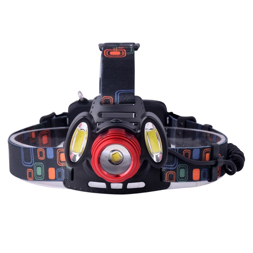 Senter kepala Headlamp Flashlight Headlight LED 4 Modes 1 XML-T6 + 2 COB