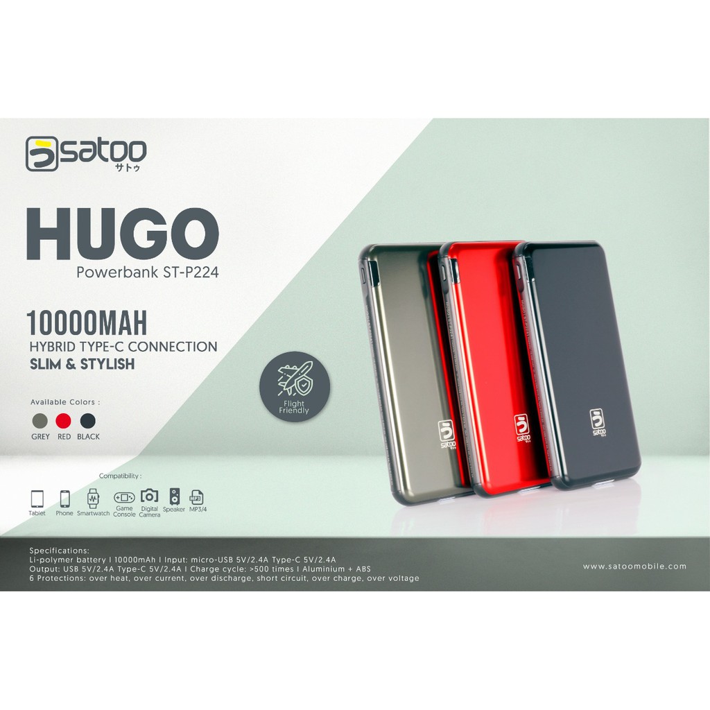 POWERBANK HUGO SLIM 10000 mAh USB 2 PORTS OUTPUT REAL CAPACITY POWER BANK