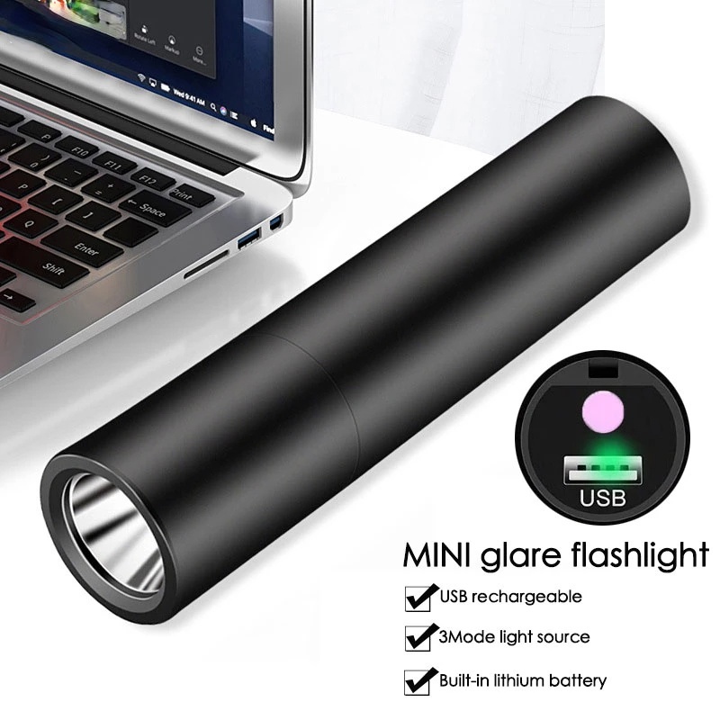 USB Rechargable Mini LED Flashlight 3 Lighting Mode Waterproof Portable Torch Outdoor Light