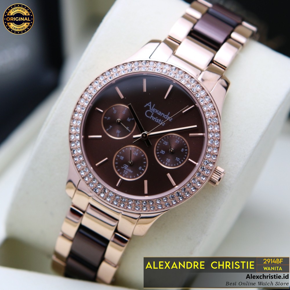 New 2021 Jam Alexander Christie Wanita Ceramic 2914BF Rosegold Brown Original - Cantik Mewah Elegan