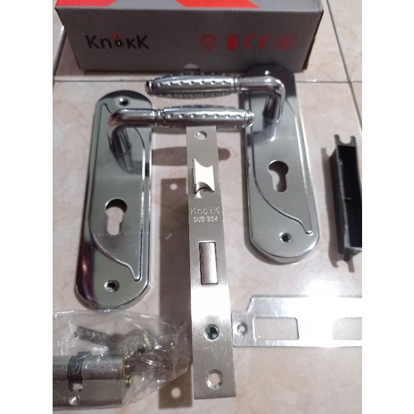 1 Set Kunci Pintu KnokK 009 SN /Handle Pintu 25 cm Bulat / Kunci Pintu Besar Komplit Handle Bulat