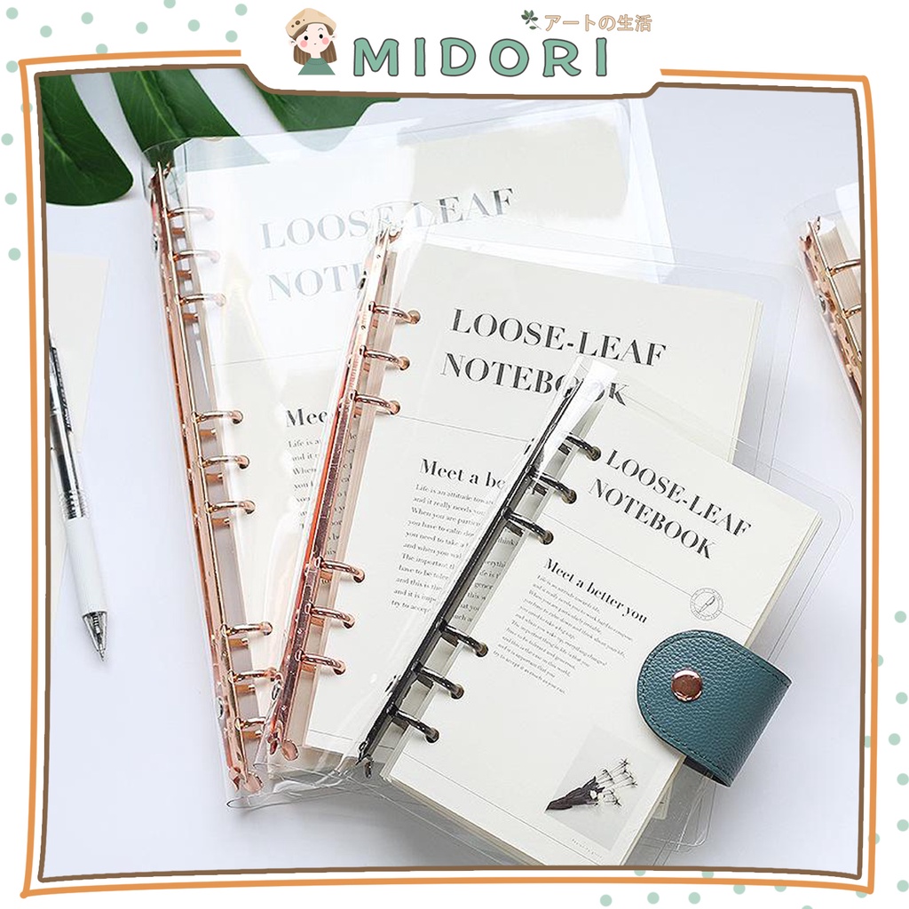 

[MIDORI] Elegant Binder A5 Binder A6 Transparan Binder with Clip Note Book Loose Leaf Rose Gold Binder - E0036