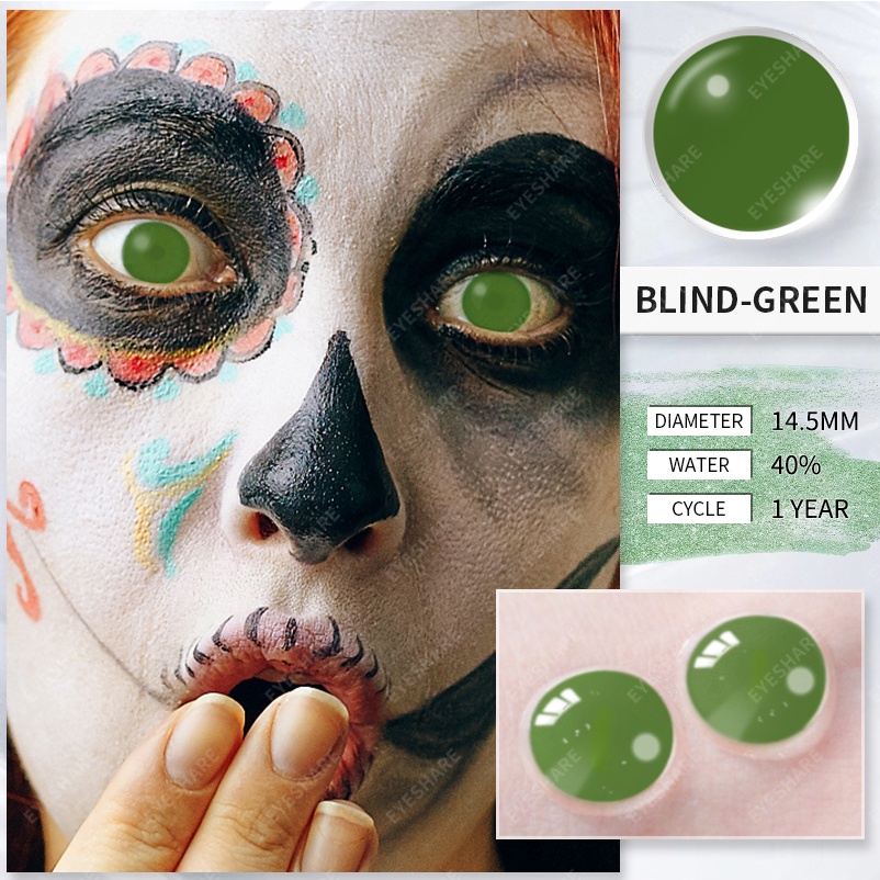 【COD】Softlens 2pcs Lensa Kontak Gila Merah Terang Kartun Cosplay Lensa Halloween Kontak-GREEN