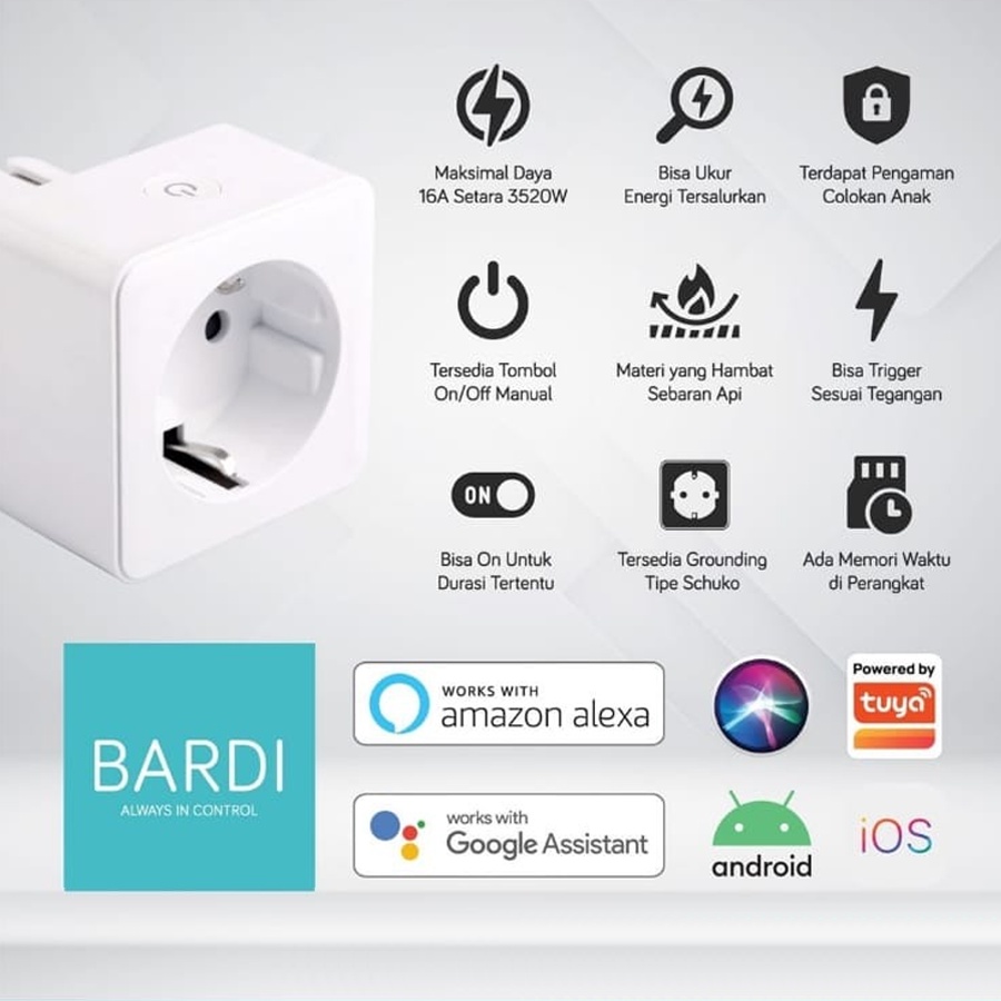 BARDI Smart PLUG WiFi Wireless Colokan - IoT Smart Home Colokan Steker