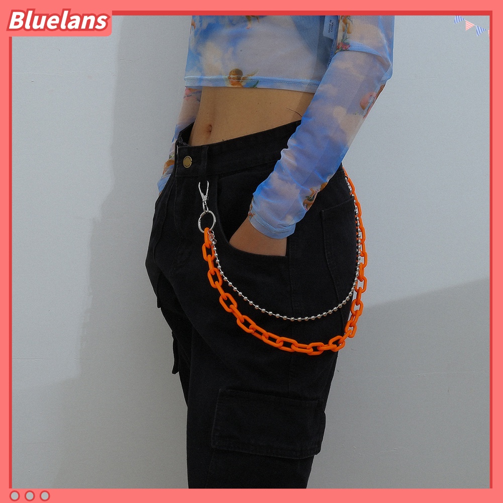 Bluelans Punk Women 2-layer Acrylic Belt Waist Chain Keychain Hanging Pants Waistband