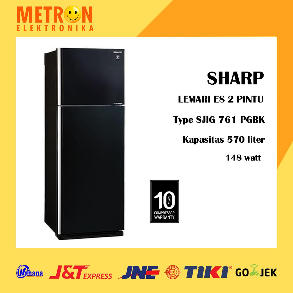 SHARP SJ-IG 761 PG-BK - BLACK LEMARI ES 2 PINTU INVERTER / SJIG761PGBK