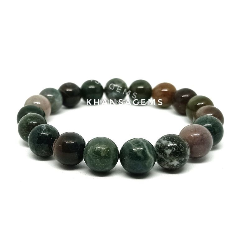 GELANG BATU NATURAL INDIAN LUMUT AGATE DIM 8 &amp; 10 MM MODEL TALI ELASTIS AKSESORIES PERHIASAN GELANG FASHION