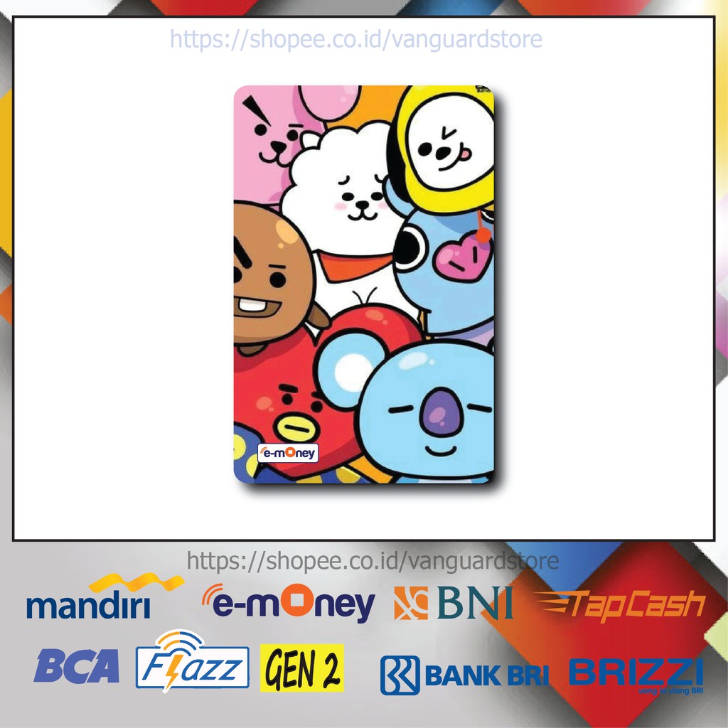 KARTU E MONEY E TOLL BT21 TATA,KOYA,RJ,MANG ANIME 23 EMONEY MANDIRI FLAZZ BCA BNI TAPCASH BRIZZI BRI