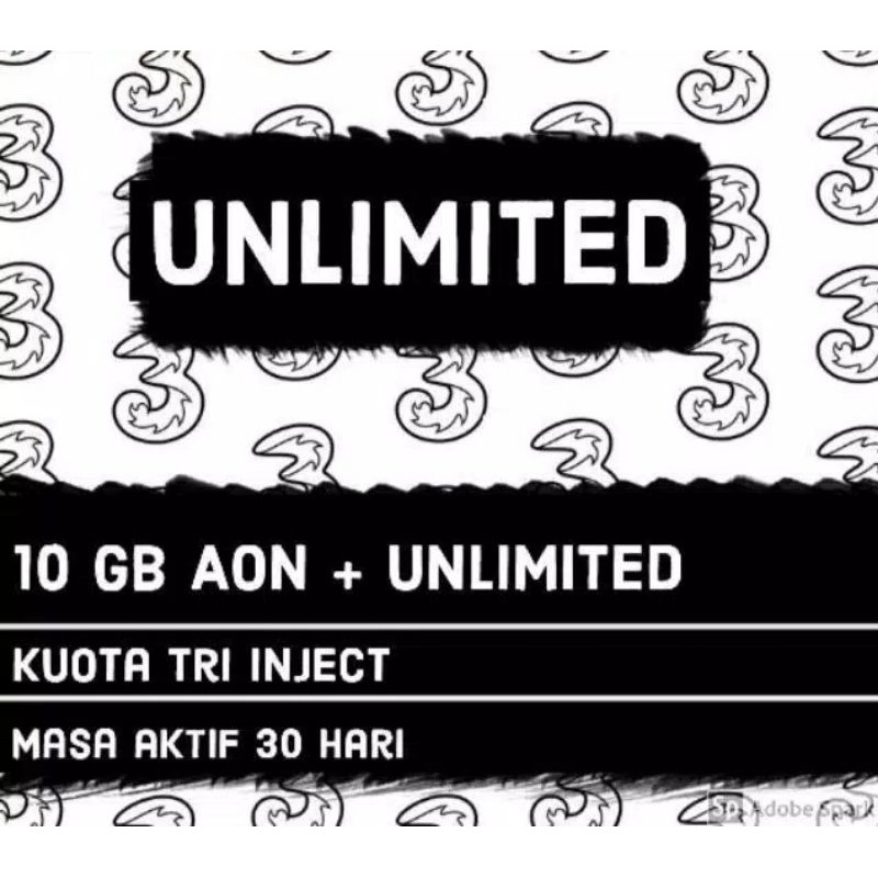 INJEK tri aon 10GB+unlimited 30 hari