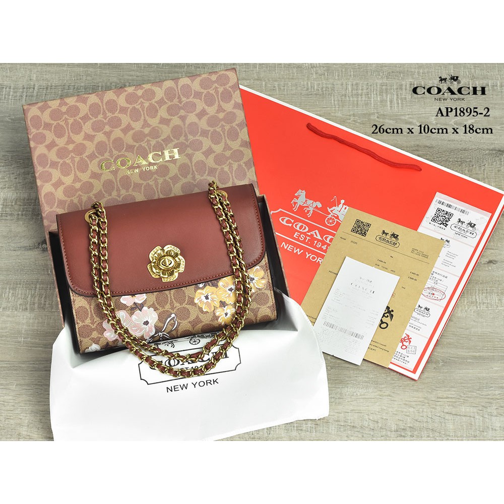 GROSIR TAS TERMURAH Tas Coach Parker Prairie Floral Print Signature COKLAT MUDA AP1895-2