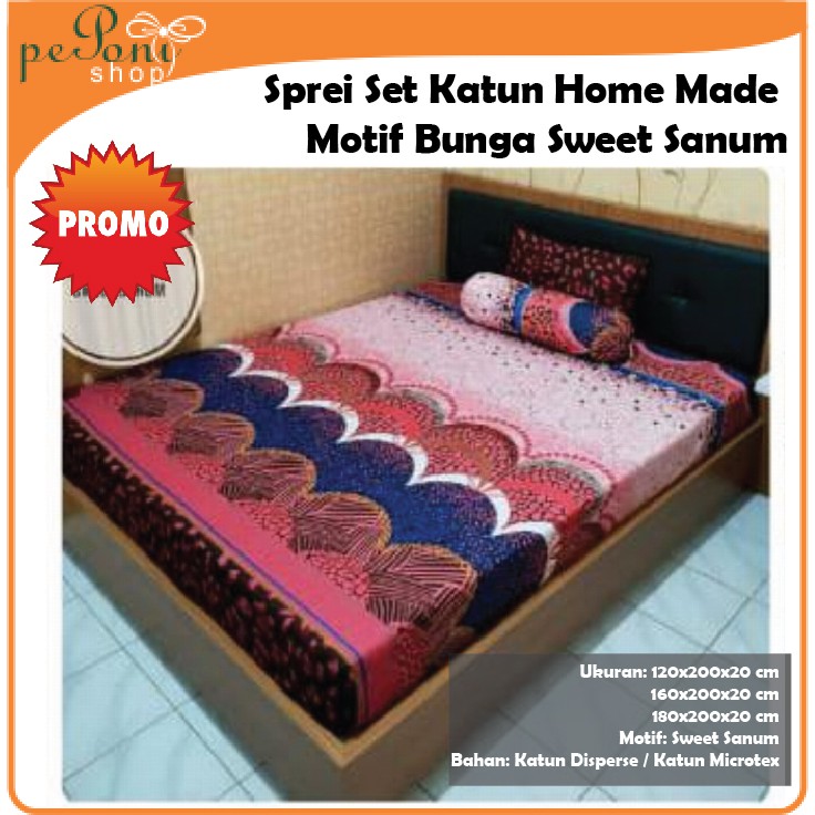 Sprei Set Katun Home Made Motif Bunga Sweet Sanum uk 120,160,180 x 200 x 20 cm