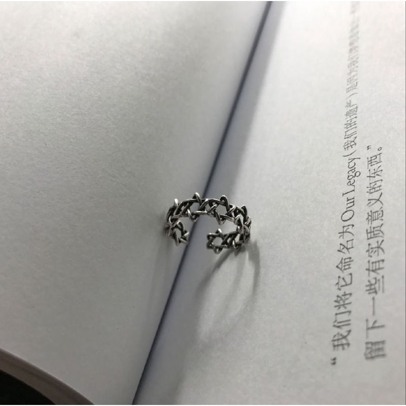 Cincin Bentuk Bintang Segi Enam Bahan Metal Gaya Korea