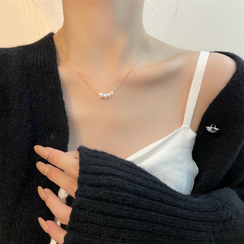 Large Small Pearl Pendant Necklace Simple Korean Necklace Clavicle Chain