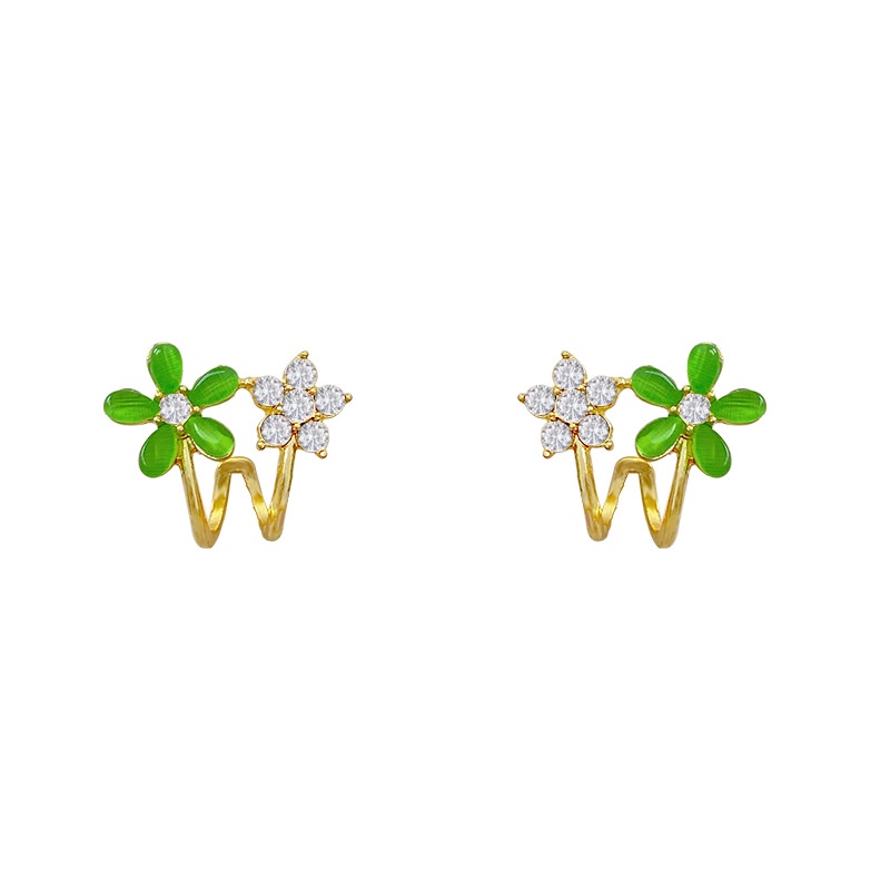 Anting Tusuk Sterling silver 925 Desain Bunga Hijau Hias Batu Opal Zircon Untuk Wanita