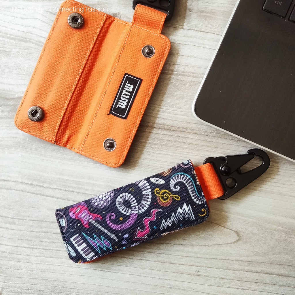 Dompet STNK Motor Mobil Orange Motif Gantungan Kunci Hook Carabiner |WSGK01