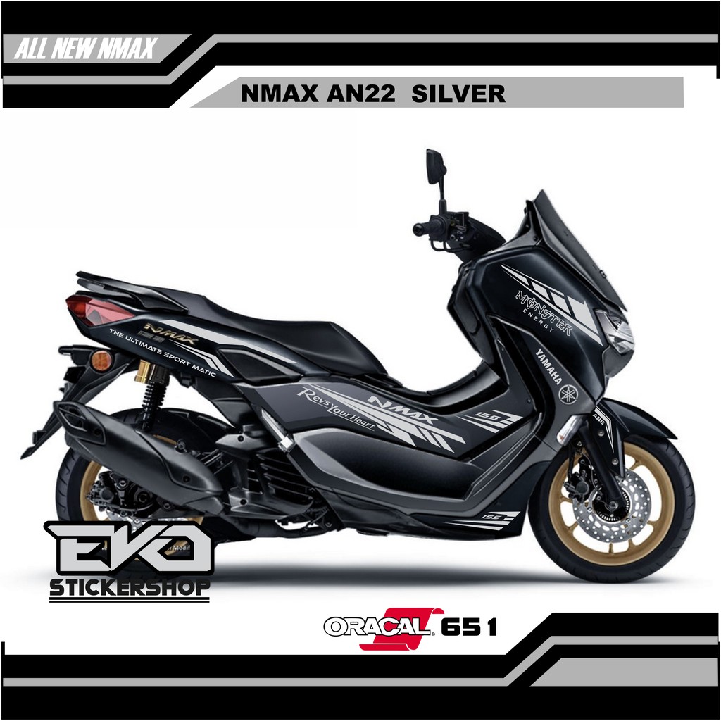 STIKER ALL NEW NMAX HITAM CUTTING STICKER SILVER AN22