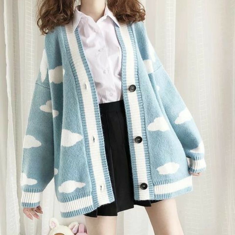 Knitwear Cardigan Outer  Atasan Rajut Panjang  Batwing Knit Cewek Fuzzy  rajut