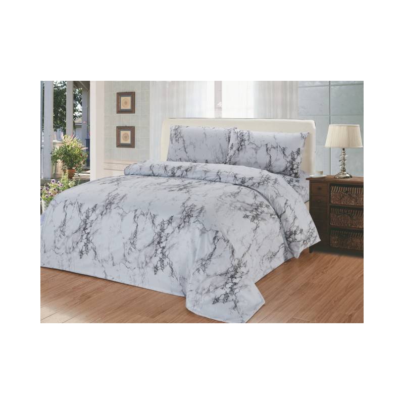 

JYSK Seprai Murah Fitted Sheet Set Marble Black White 180X200X30CM