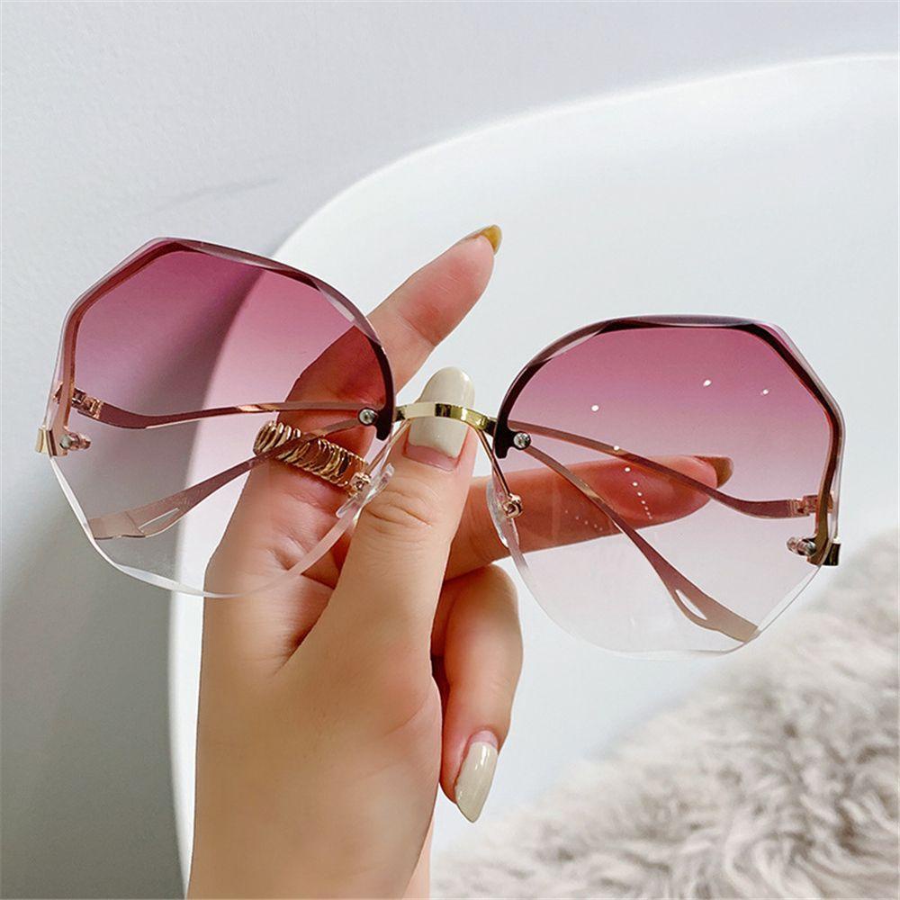 Lily Gradient Sunglasses Frameless Metal Curved Temples Eyewear Kacamata Matahari