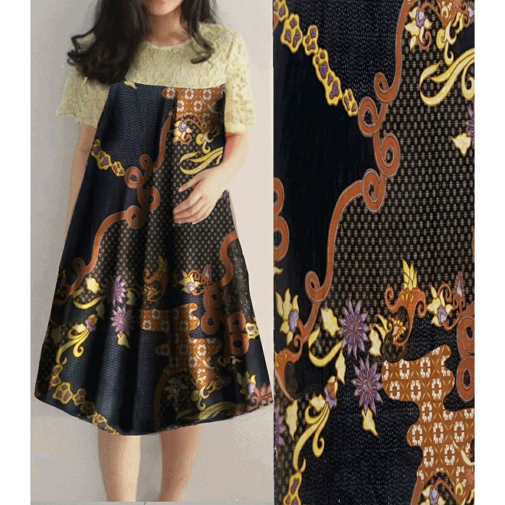 13 dress jumbo batik flow lavender 62.000 Dress jumbo batik  LD 110 pj 90 katun batik mix brokat