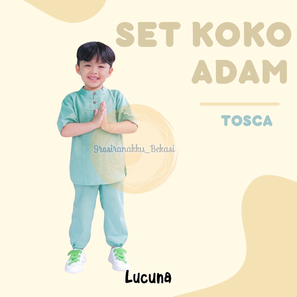 Setelan Anak Koko Adam Lucuna Linen Warna Tosca 1-5thn