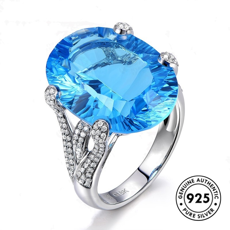 Cincin Sapphire Bahan S925 Silver Untuk Wanita