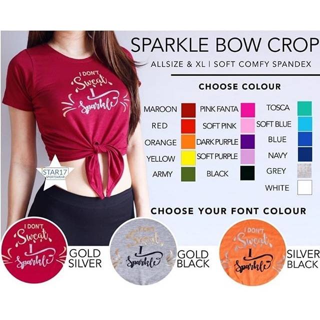 STAR17 SPORT - SPARKLE BOW CROP - BAJU SENAM - CROP SENAM - BAJU ZUMBA - BAJU AEROBIC - BAJU YOGA